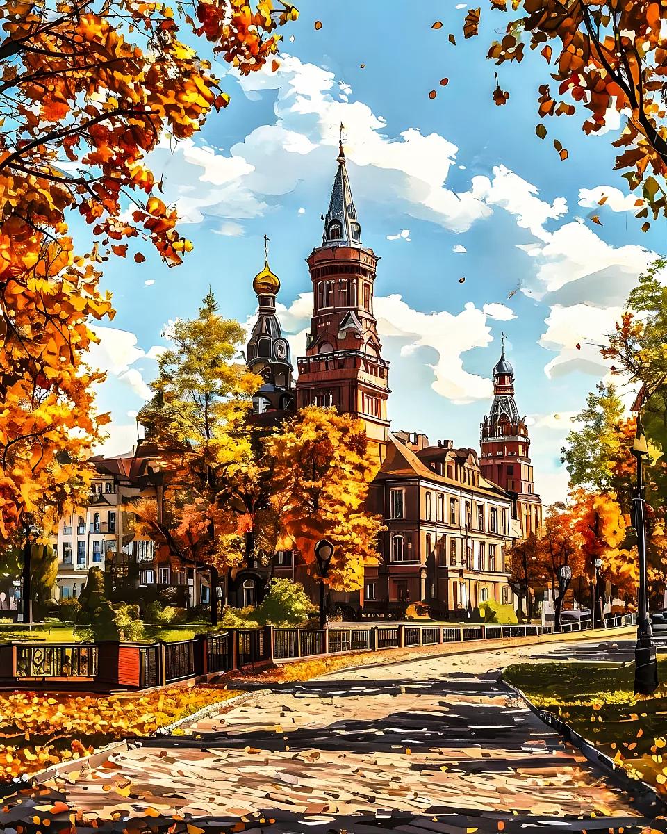 Алмазная мозаика "Осенний храм" ТТ300